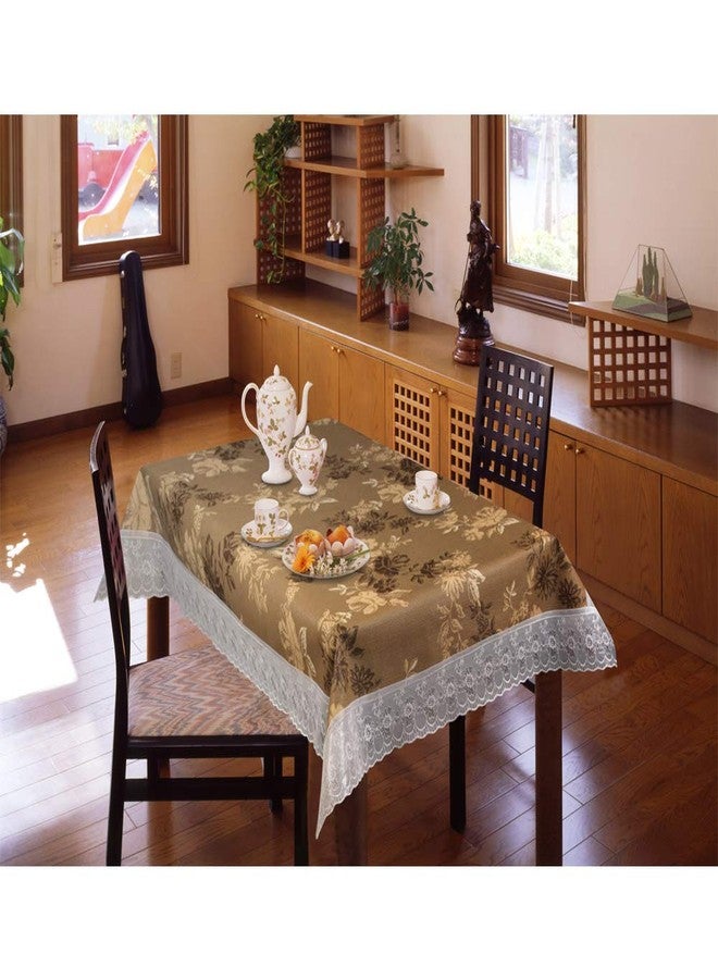 Freelance PVC Vinyl Tuscany Flannel Backing Dining Plastic Table Cover Cloth - Waterproof Protector, 6-8 Seater, Oblong/Oval 60 X 90 inches (with White Border Edge Lace) - Product of Meiwa, Japan - Image 1