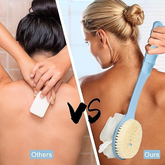 Elpenor 2 IN 1 Bath Body Brush with Soft Loofah and BristlesBack Scrubber with Curved Long Handled Shower Brush for Wet or Dry Women Men MulticolorsPack of 2 - Image 4