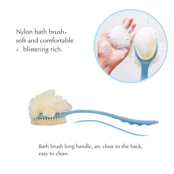 Elpenor 2 IN 1 Bath Body Brush with Soft Loofah and BristlesBack Scrubber with Curved Long Handled Shower Brush for Wet or Dry Women Men MulticolorsPack of 2 - Image 2