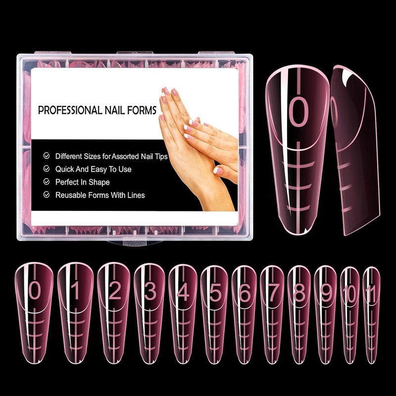 BNG Dual Nail Forms For Gel Builder 120 Pcs 12 Size Dual Forms Upgraded Style Professional Polymer Gel Nails Extension Mold Full Cover Acrylic Nail Molds Quick Building Pink Short