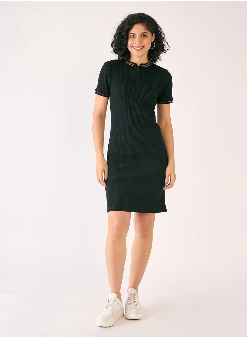 Salt Attire Women's Polo Collar Sheath Dress - Knee-Length, Half Placket, Contrast Trim, Half-Length Sleeves, Polyester Fabric for Comfort and Durability  - Image 5