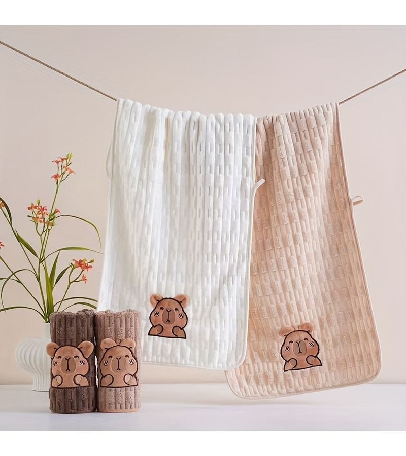 Capybara Face Towel Set Coral Fleece 34x74 Inch And 70x140 Inch Super Soft Quick Dry - Image 2
