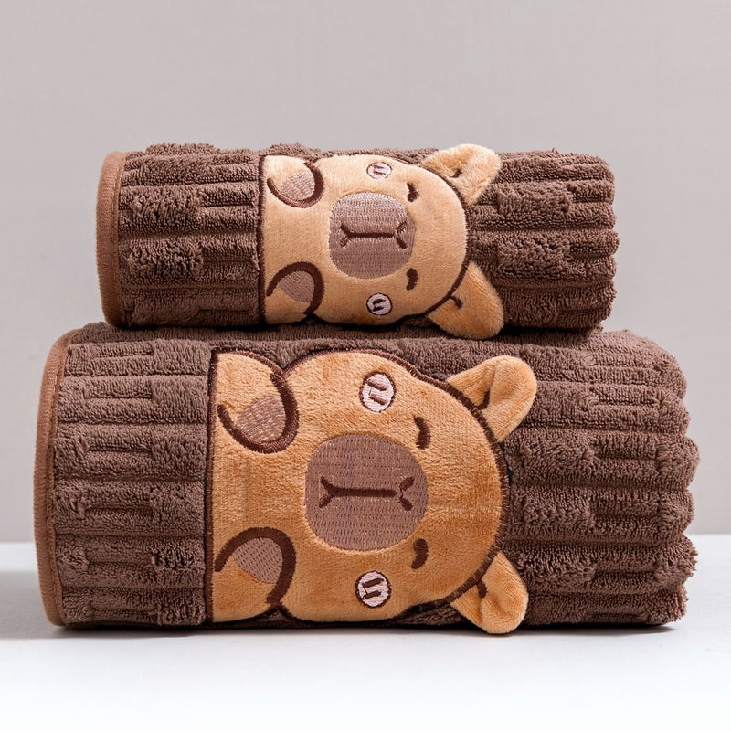 Capybara Face Towel Set Coral Fleece 34x74 Inch And 70x140 Inch Super Soft Quick Dry - Image 3