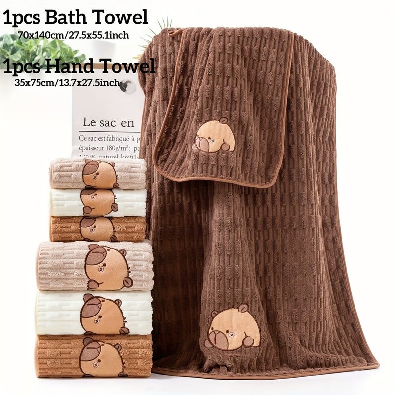 Capybara Face Towel Set Coral Fleece 34x74 Inch And 70x140 Inch Super Soft Quick Dry - Image 4