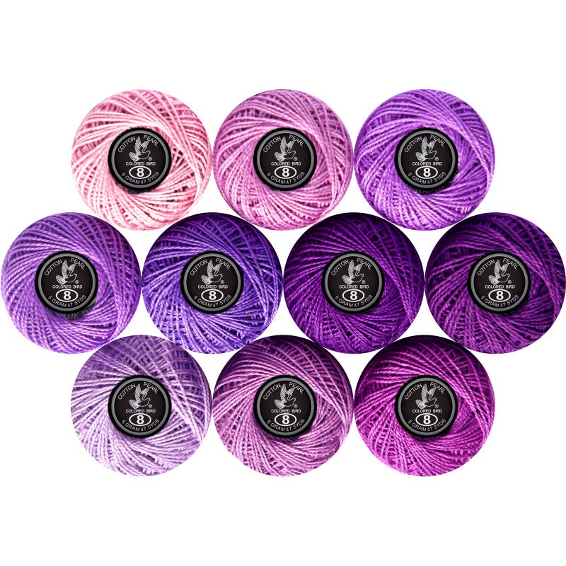 colored bird Crochet Thread 10 Balls Cardinal Size 8 for Crochet Hardanger Cross Stitch Needlepoint Hand Embroidery Purple Series