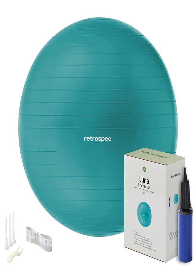 Retrospec Luna Exercise Ball, Base & Pump/Ball & Pump with Anti-Burst Material - Fitness Gym Swiss Ball - Perfect for Balance, Stability, Yoga, Pilates, Pregnancy & Birthing - 75cm - Turquoise - Image 1