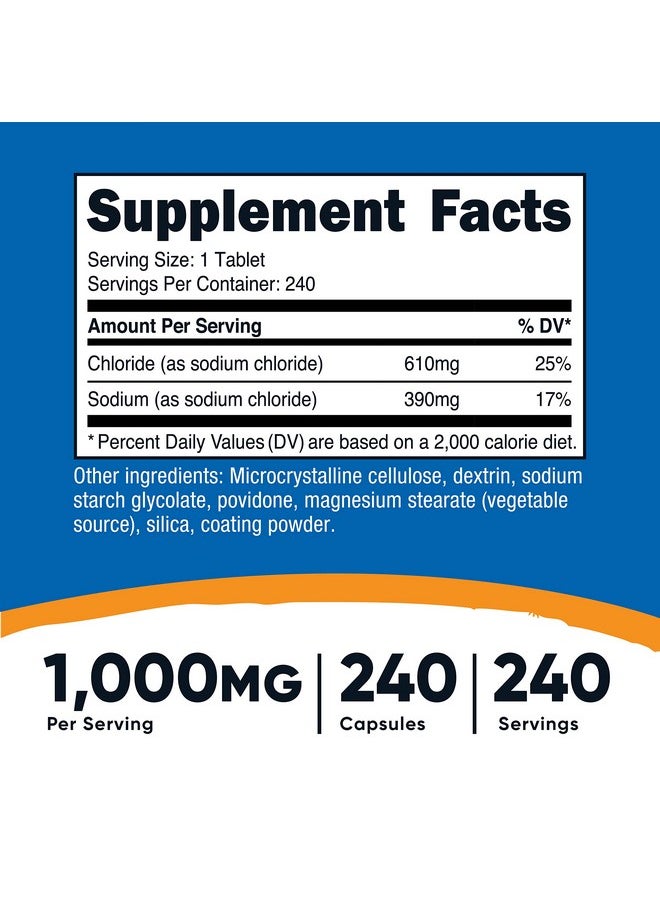 Nutricost - Sodium Chloride 1000Mg 240 Tablets Salt Tablets Nongmo Gluten Free - Image 1