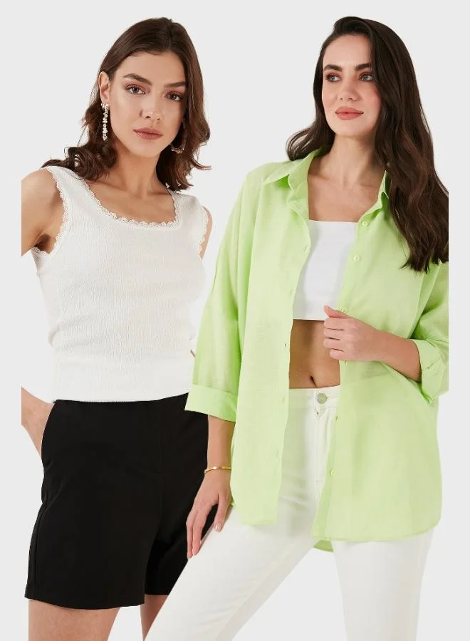 Lela Lela Stretch Cotton Oversize Fit 2-Pack Shirt-Undershirt Set Women's SHIRT-Undershirt Set 67810014979S2