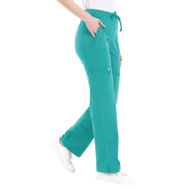 QBK Yoga Scrub Pants Women Mid Rise Yoga Work Pants- Five Pocket Cargo Scrub Pant (Small, Green) - Image 5