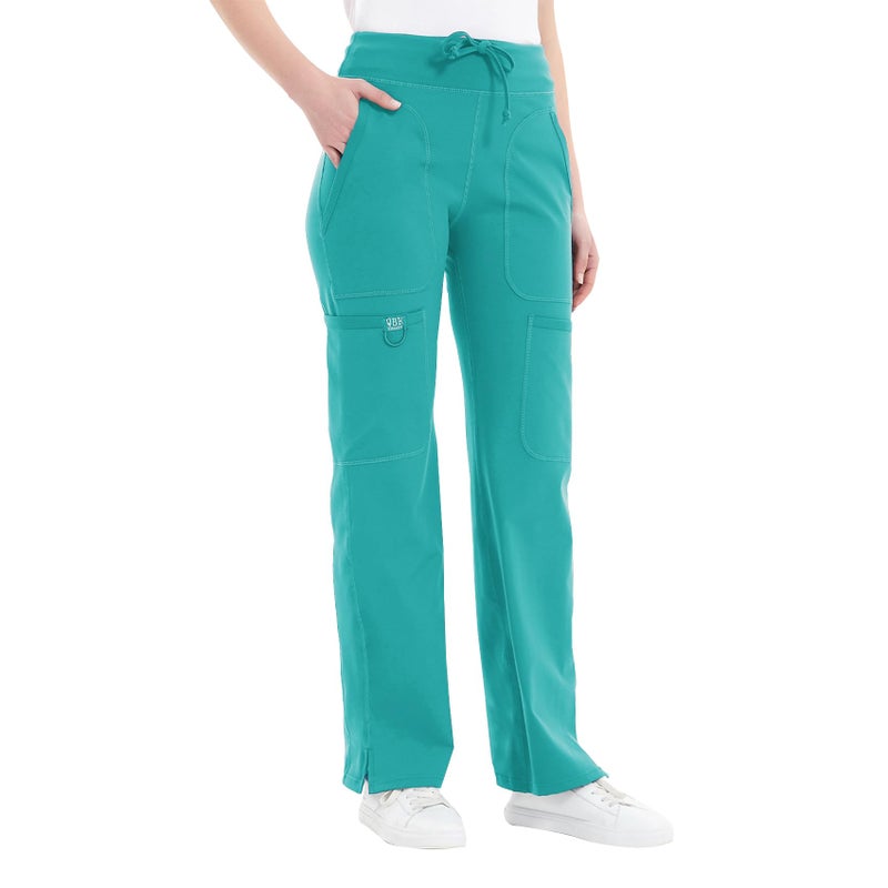 QBK Yoga Scrub Pants Women Mid Rise Yoga Work Pants- Five Pocket Cargo Scrub Pant (Small, Green) - Image 2