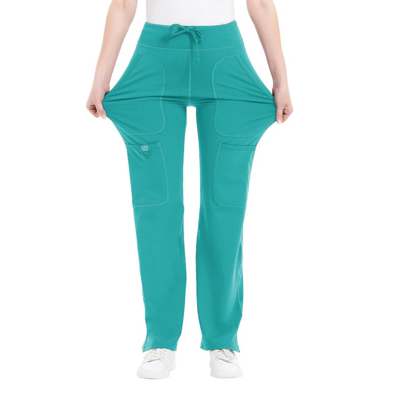 QBK Yoga Scrub Pants Women Mid Rise Yoga Work Pants- Five Pocket Cargo Scrub Pant (Small, Green) - Image 1