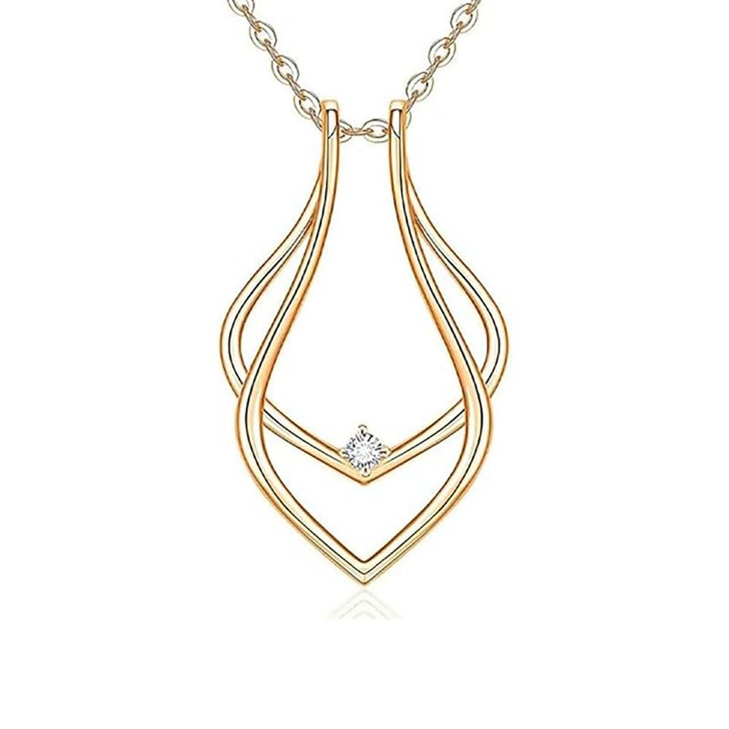 Cykdohy Dainty Waterdrop Ring Holder Necklace for Women Men CZ Simple Ring Keeper Necklaces Geometric Pendant Bride Wedding Engagement Saver Jewelry Wife Girlfriend Mother (Gold)