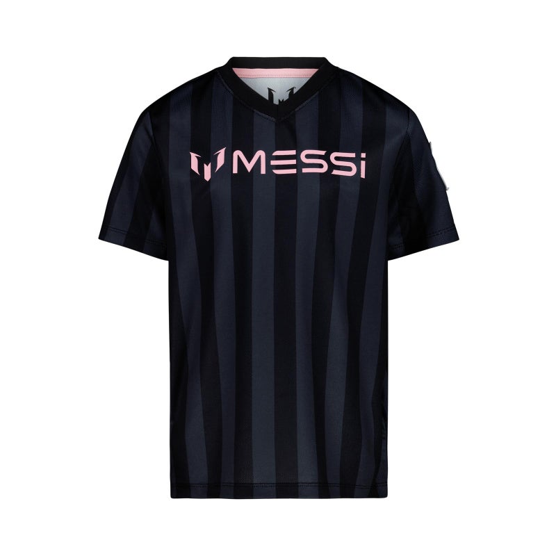 Messi Boys' Lifestyle Short Sleeve Top, Loose-fit V-Neck Shirt with Logo, Comfortable, Striped V-Neck TOP - Stretch Limo, 14-16 - Image 3
