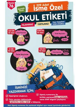 Tuğset Label School Label Barbie Pen Notebook Label Custom Name Label Set - Name ETIKETI-T579-OE76