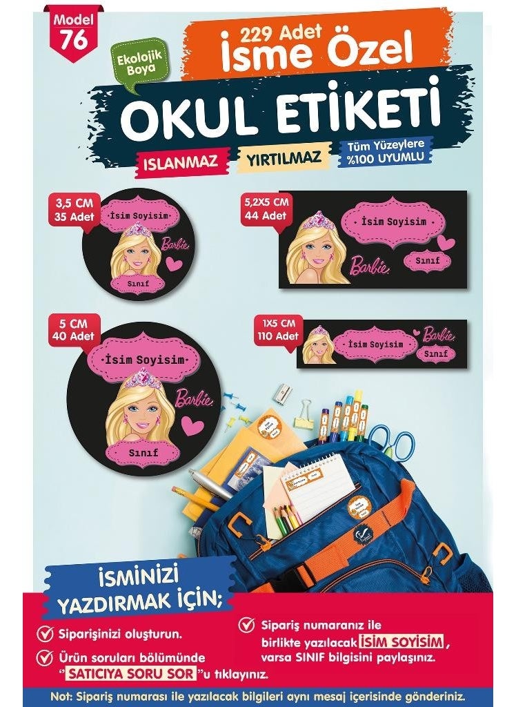 Tuğset Etiket - Tuğset Label School Label Barbie Pen Notebook Label Custom Name Label Set - Name ETIKETI-T579-OE76 - Image 1