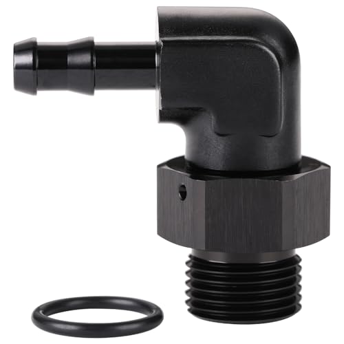 Podavelle 8AN 8 ORB Male to 516 Hose Barb 90 Degree Fitting Adapter Aluminum Black - Image 1