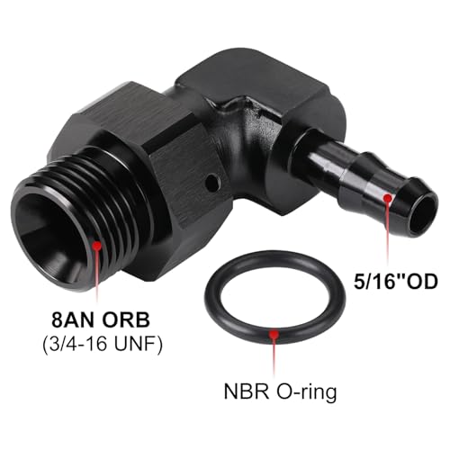 Podavelle 8AN 8 ORB Male to 516 Hose Barb 90 Degree Fitting Adapter Aluminum Black - Image 3