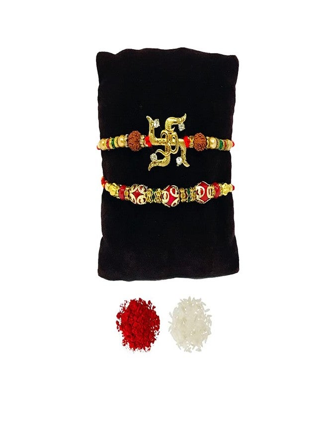 Evisha 2 Pcs Swastik And RudraakshRakhi For Brother | Rakhi Combo 69-86 | rakhi || rakhi set || rakhi for brother || rakhi for brother and bhabhi || rakhi combo || bhaiya bhabhi rakhi || rakhi gifts - Image 1