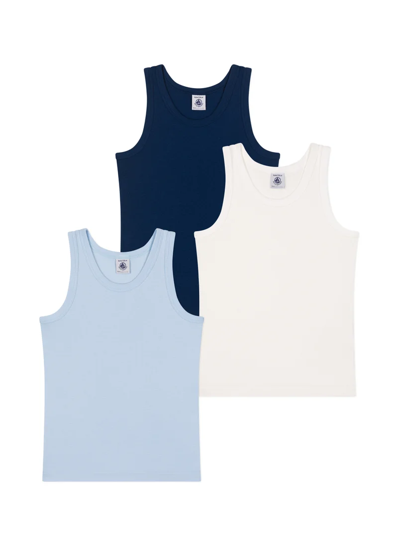 Petit Bateau Set of 3 plain cotton tank tops for children