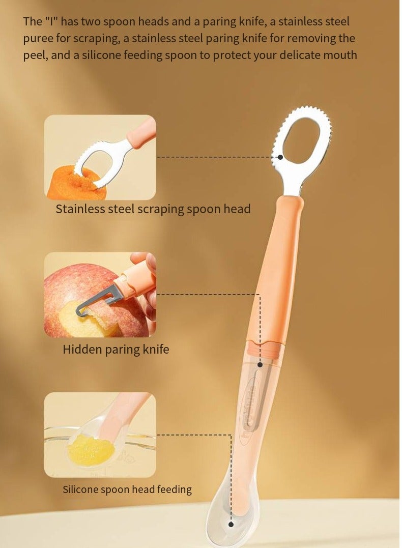 أطفال الهوغوز ملعقة فول، ملعقة فواكه ثنائية الأطراف، أدوات مائدة الأطفال، الاستخدام المحمول للرضع والأطفال الصغار لتناول الفاكهة (برتقالي) - Image 2