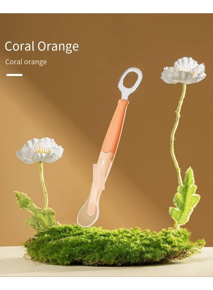 أطفال الهوغوز ملعقة فول، ملعقة فواكه ثنائية الأطراف، أدوات مائدة الأطفال، الاستخدام المحمول للرضع والأطفال الصغار لتناول الفاكهة (برتقالي) - Image 1