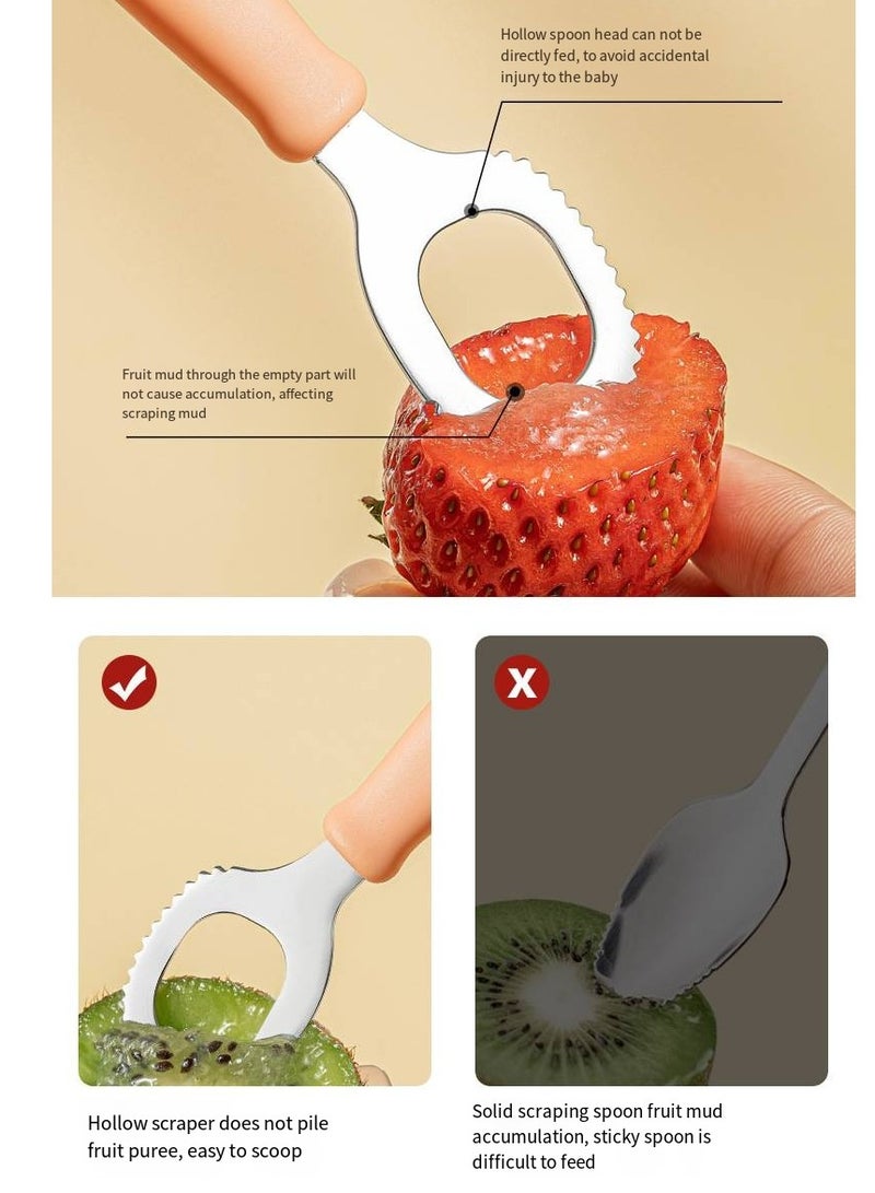 أطفال الهوغوز ملعقة فول، ملعقة فواكه ثنائية الأطراف، أدوات مائدة الأطفال، الاستخدام المحمول للرضع والأطفال الصغار لتناول الفاكهة (برتقالي) - Image 5