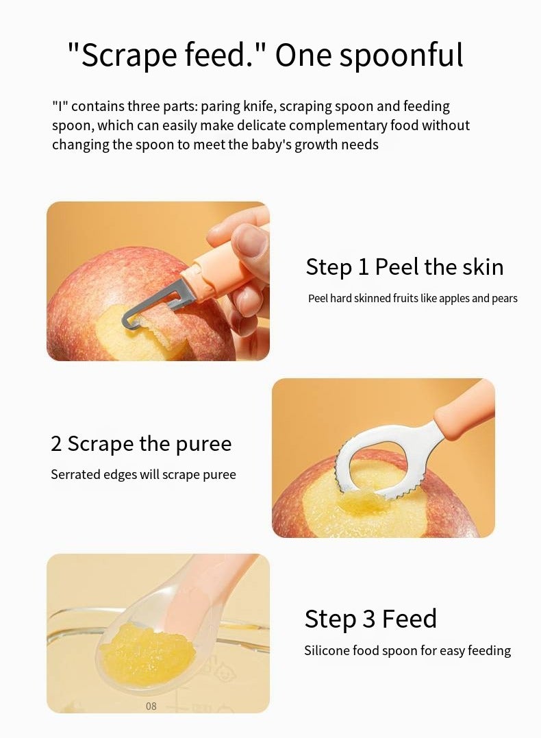أطفال الهوغوز ملعقة فول، ملعقة فواكه ثنائية الأطراف، أدوات مائدة الأطفال، الاستخدام المحمول للرضع والأطفال الصغار لتناول الفاكهة (برتقالي) - Image 3