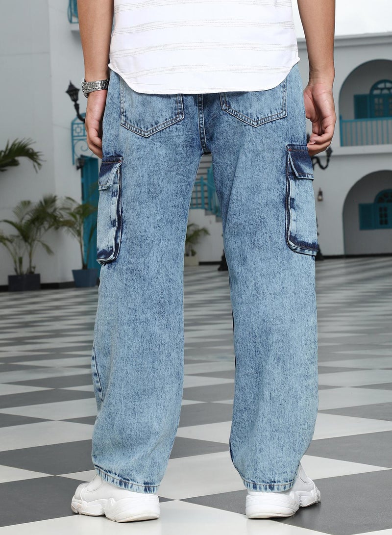 Campus Sutra Men's Navy Blue Light-Distressed Utility Denim Jeans - Image 5