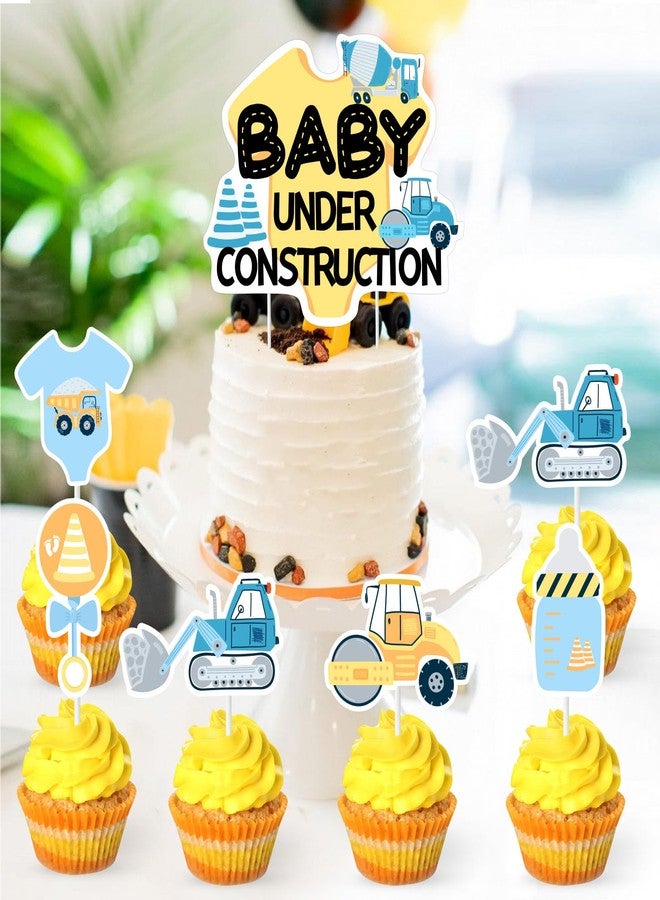 Balterever Orange Blue Construction Cupcake Toppers Under Construction Baby Shower Decorations for Boys Dump Truck Baby Shower Decorations for Dump Truck Baby Shower Party Supplies - Image 3