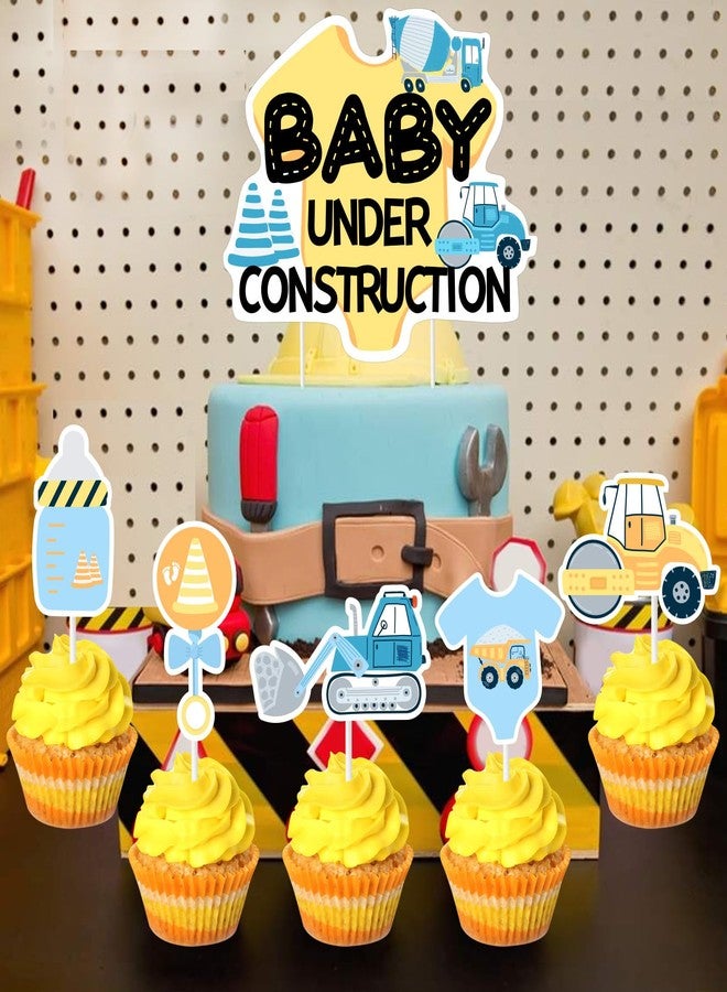 Balterever Orange Blue Construction Cupcake Toppers Under Construction Baby Shower Decorations for Boys Dump Truck Baby Shower Decorations for Dump Truck Baby Shower Party Supplies - Image 2