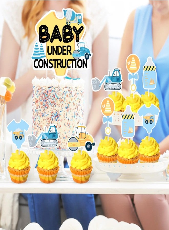 Balterever Orange Blue Construction Cupcake Toppers Under Construction Baby Shower Decorations for Boys Dump Truck Baby Shower Decorations for Dump Truck Baby Shower Party Supplies - Image 4