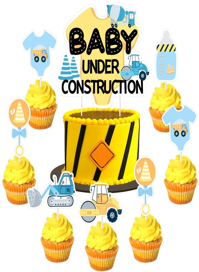Balterever Orange Blue Construction Cupcake Toppers Under Construction Baby Shower Decorations for Boys Dump Truck Baby Shower Decorations for Dump Truck Baby Shower Party Supplies - Image 1