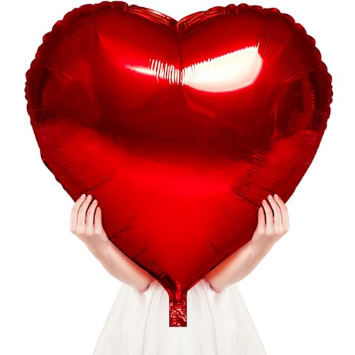 kortes Red Heart Balloons 4Pcs 32inch Foil Heart Balloon Valentine Day Balloons Room Decorations Kit Party Props Decor Love Balloons Red Valentines Day Heart Balloons - Image 1