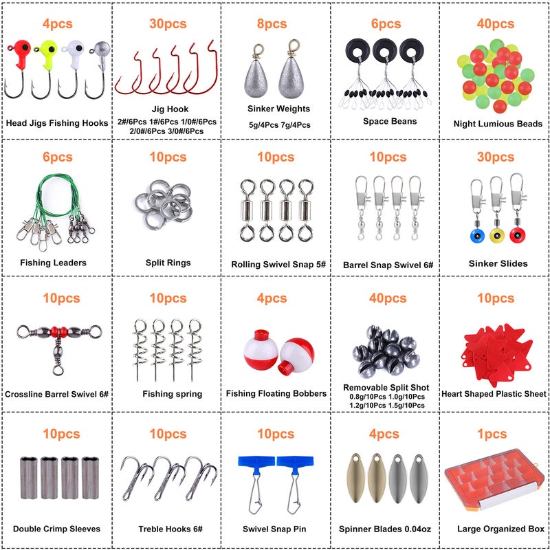 PLUSINNO Fishing Accessories Kit, 263pcs Fishing Tackle Kit with Tackle Box Including Weights Sinkers, Jig Hooks, Beads, Swivel Snap, Bobbers Float, Saltwater Freshwater Fishing Gear - Image 4