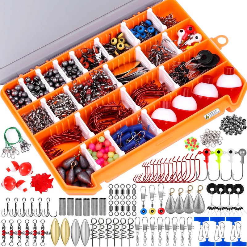 PLUSINNO Fishing Accessories Kit, 263pcs Fishing Tackle Kit with Tackle Box Including Weights Sinkers, Jig Hooks, Beads, Swivel Snap, Bobbers Float, Saltwater Freshwater Fishing Gear - Image 1