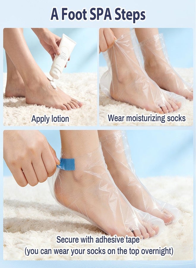 RAQEHO 200Pcs Plastic Foot Covers for Feet - Paraffin Bath Moisturizing Socks, Disposable Foot Gloves for Dry Cracked Heel Treatment Foot Care, Overnight Pedicure Bags Lotion Sock for Soften Feet - Image 5