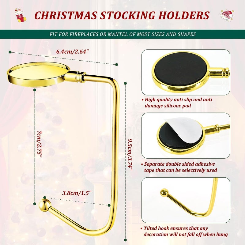 Nackiy Christmas Stocking Holders for Mantle, Non-Slip Safety Fireplace Mantel Stocking Hooks with Separate Adhesive Strips, Silicone Pad Grip Hanger for Xmas Party Decoration (Gold, 4) - Image 3