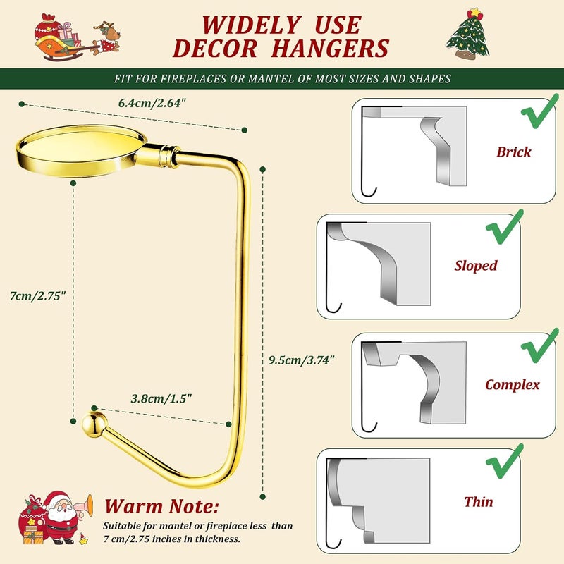 Nackiy Christmas Stocking Holders for Mantle, Non-Slip Safety Fireplace Mantel Stocking Hooks with Separate Adhesive Strips, Silicone Pad Grip Hanger for Xmas Party Decoration (Gold, 4) - Image 2