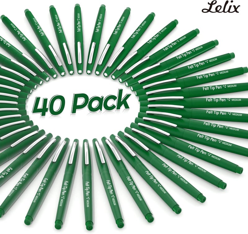 Lelix Felt Tip Pens, 40 Green Pack, 0.7mm Medium Point, Felt Tip Markers Pens for Journaling, Writing, Note Taking, Planner, Perfect for School Office and Art Supplies - Image 2