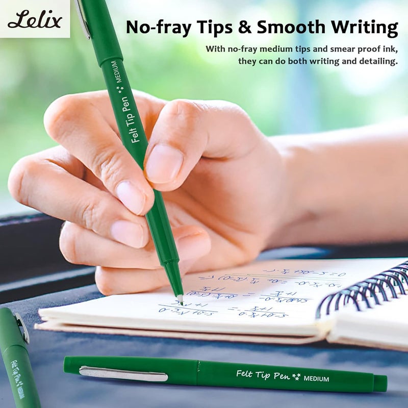 Lelix Felt Tip Pens, 40 Green Pack, 0.7mm Medium Point, Felt Tip Markers Pens for Journaling, Writing, Note Taking, Planner, Perfect for School Office and Art Supplies - Image 5