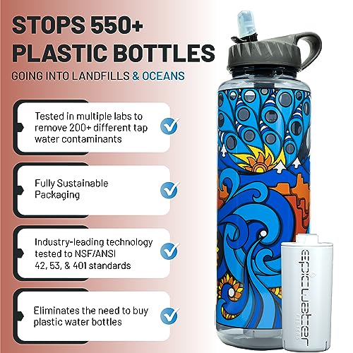 Epic Water Filters Nalgene OG Water Bottle with Filter, USA Made, BPA Free, Removes 99.99% Tap Water Contaminants, Forever Chemicals, American Rivers Art, 48 oz - Image 2