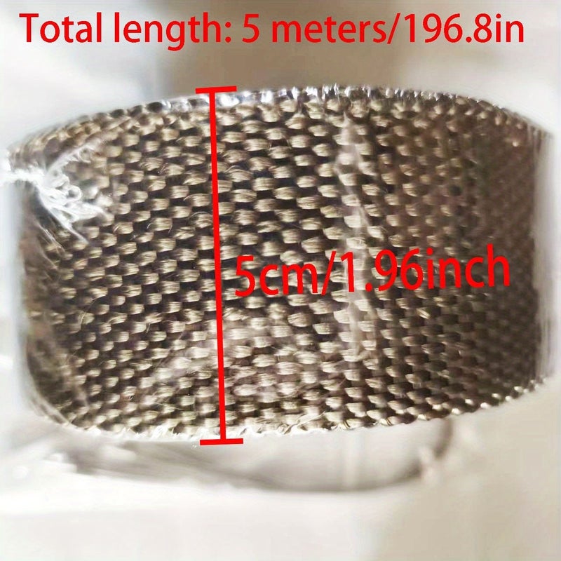 Pipe Insulation Tape Black 196.85 Inch Length 1.97 Inch Width Heat Resistant 1200 Degrees Celsius For Metal Exhaust Pipes Wrapping With 6 Piece Stainless Steel Cable Ties - Image 3