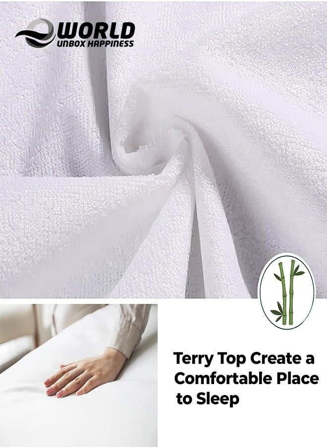 Eworld Waterproof Fitted Mattress Protector with Deep Pocket Featuring Absorbent Cotton Terry Surface, 200x200x30cm, 180x20x30cm, 160x200x30cm, 150x200x30cm, 120x200x30cm, 100x200x30cm  - Image 4