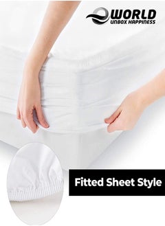 Eworld Waterproof Fitted Mattress Protector with Deep Pocket Featuring Absorbent Cotton Terry Surface, 200x200x30cm, 180x20x30cm, 160x200x30cm, 150x200x30cm, 120x200x30cm, 100x200x30cm  - Image 3