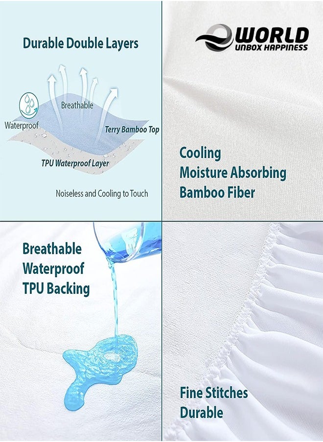 Eworld Waterproof Fitted Mattress Protector with Deep Pocket Featuring Absorbent Cotton Terry Surface, 200x200x30cm, 180x20x30cm, 160x200x30cm, 150x200x30cm, 120x200x30cm, 100x200x30cm  - Image 5