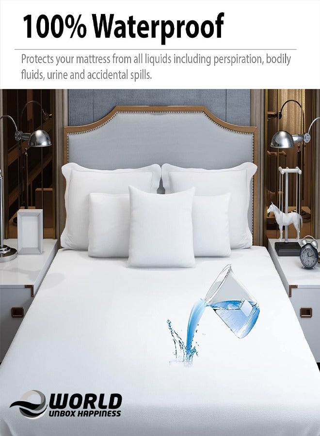 Waterproof Fitted Mattress Protector with Deep Pocket Featuring Absorbent Cotton Terry Surface, 200x200x30cm, 180x20x30cm, 160x200x30cm, 150x200x30cm, 120x200x30cm, 100x200x30cm