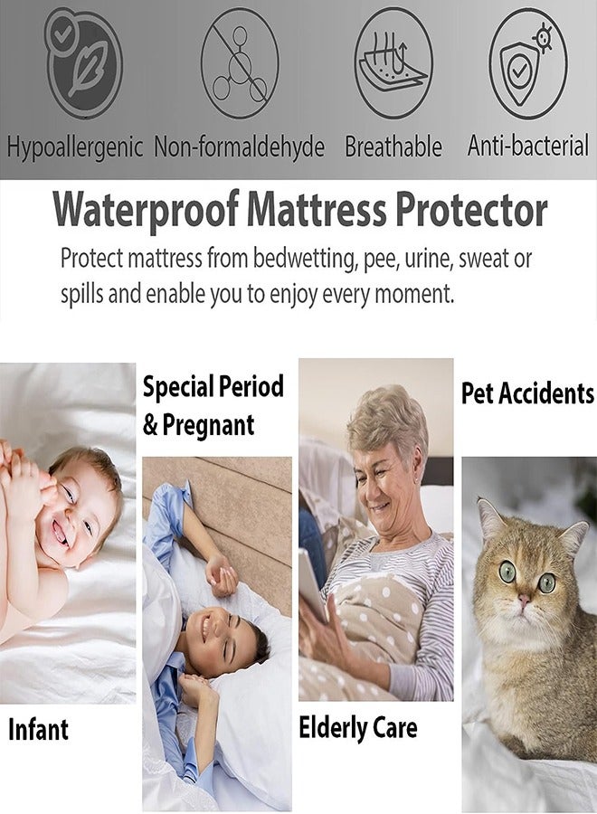 Waterproof Fitted Mattress Protector with Deep Pocket Featuring Absorbent Cotton Terry Surface, 200x200x30cm, 180x20x30cm, 160x200x30cm, 150x200x30cm, 120x200x30cm, 100x200x30cm