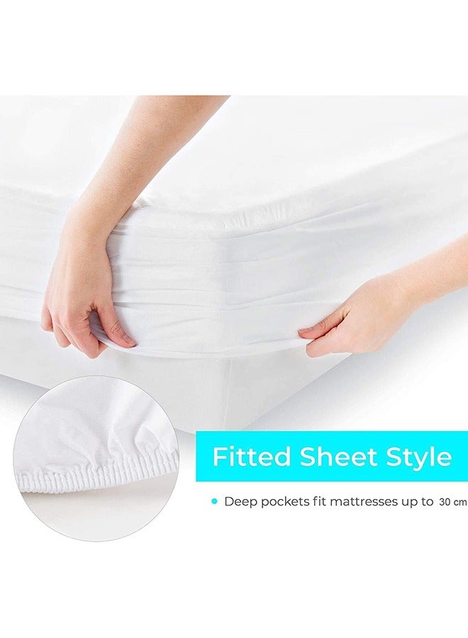 Waterproof Fitted Mattress Protector with Deep Pocket Featuring Absorbent Cotton Terry Surface, 200x200x30cm, 180x20x30cm, 160x200x30cm, 150x200x30cm, 120x200x30cm, 100x200x30cm