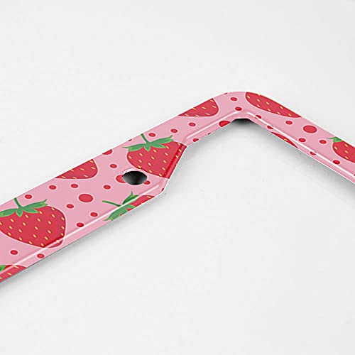 Beabes Cute Strawberry Pattern Fruit Pink License Plate Holder Polka Dots Red Frame License Plate Car Accessories 2 Holes Novelty Auto Car Tag Vanity Present - Image 3