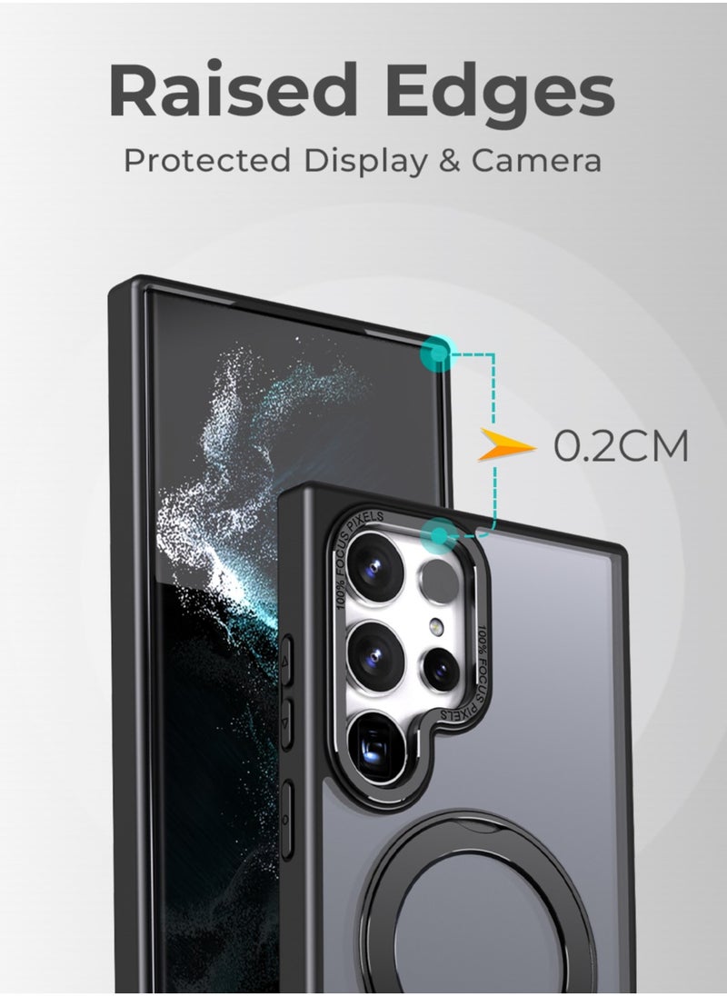 glassology - Samsung Galaxy S24 Ultra Magnetic Protective Slim Case, 360° Ring Stand, MIL-Grade Protection, Anti Yellowing, iCrystal Tech, Black. - Image 1